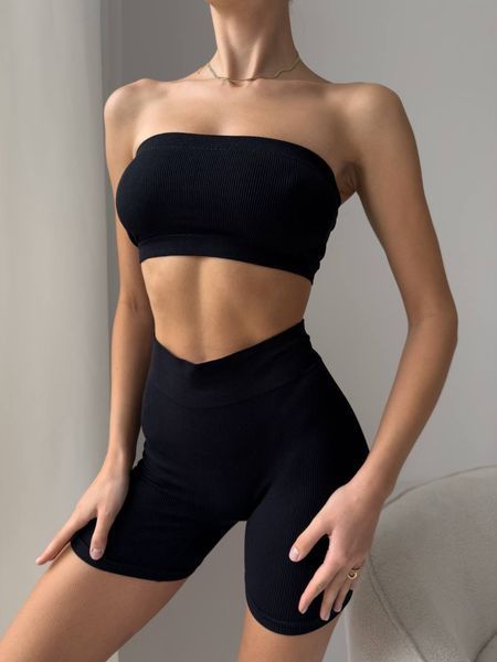 Комплект з шортами та топом бандо, Чорний, One size, Чорний К005 фото